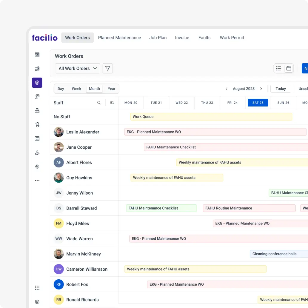 Online work order system with request details, statuses, and vendor tracking.